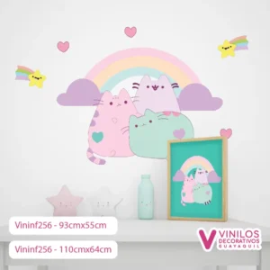 Vinilos Decorativos Infantiles De Tres Gatos Con Arcoíris