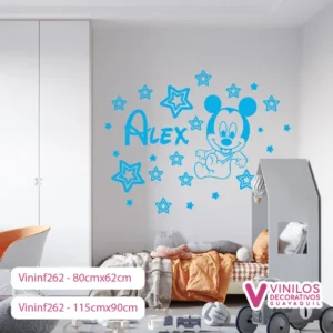 Vinilos Infantiles Decorativos De Micky Mouse Con Estrellas Y Nombre