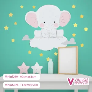 Vinilos Decorativos Infantiles De Elefante Montado En Una Nube