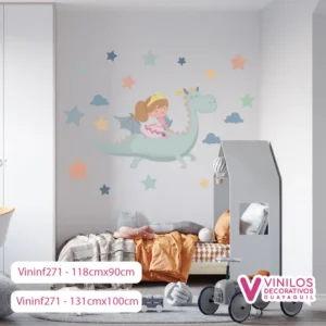 Vinilos Decorativos Infantiles De Princesa Montando Un Dragon