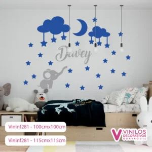 Vinilos Decorativos Infantiles De Elefante Y Estrellas Con Nombre