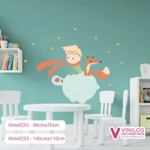 Vinilos Decorativos Infantiles De Zorro y Niño En Una Luna