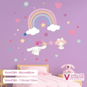 Vinilos Decorativos Infantiles De Conejo Niña Y Arcoíris