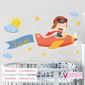 Vinilos Decorativos Infantiles Avioneta Con Nombre