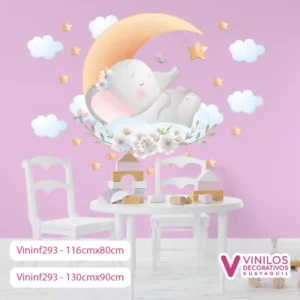 Vinilos Decorativos Infantiles De Elefantes Con Luna