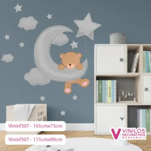 Vinilos Decorativos Infantiles De Noche Con Oso Y Globo